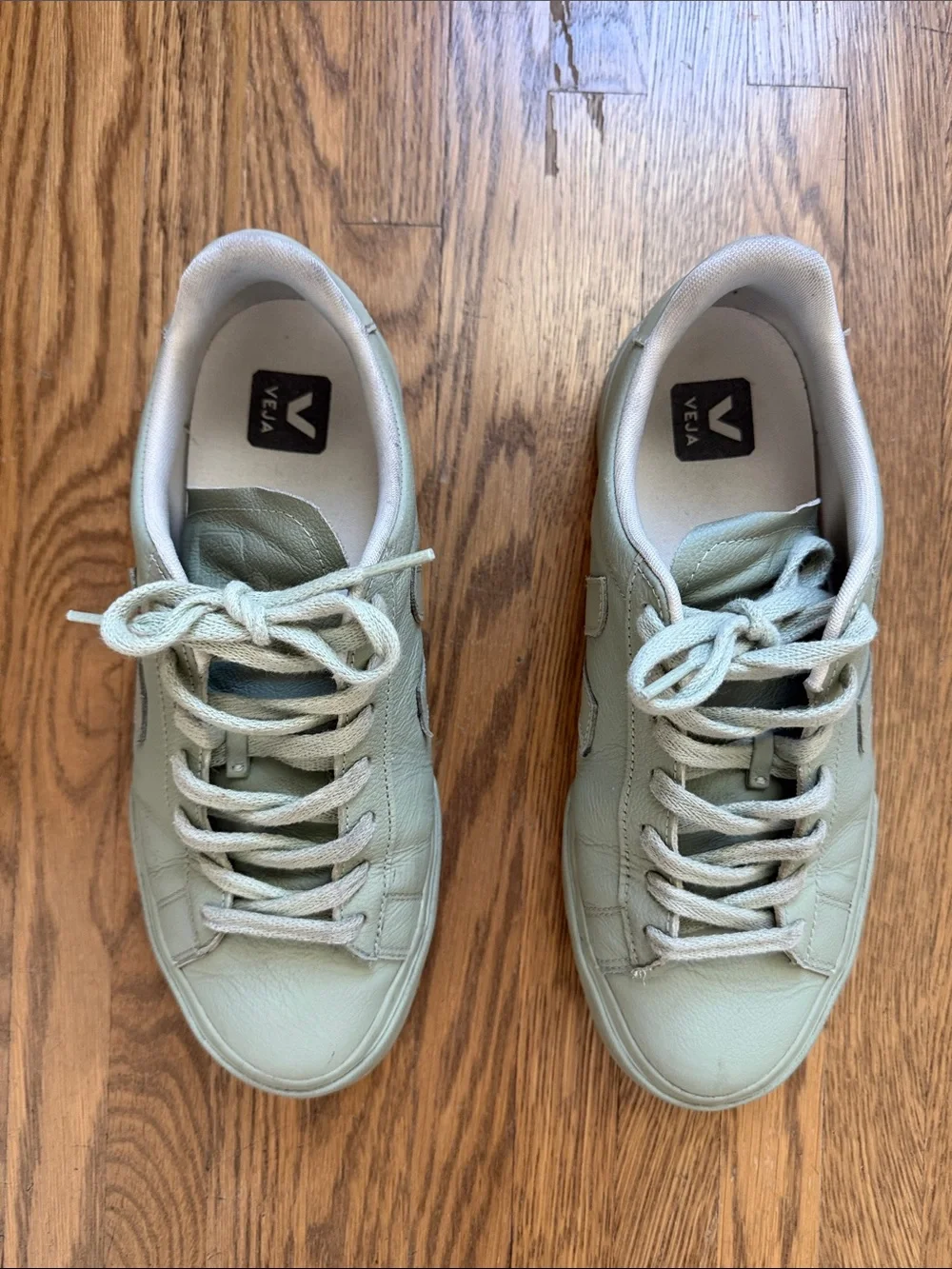 Veja Mint Green Leather Sneakers